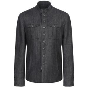 John Varvatos Resort '18 Charcoal Linen Military Jacket EU 54 XL Texture Knit